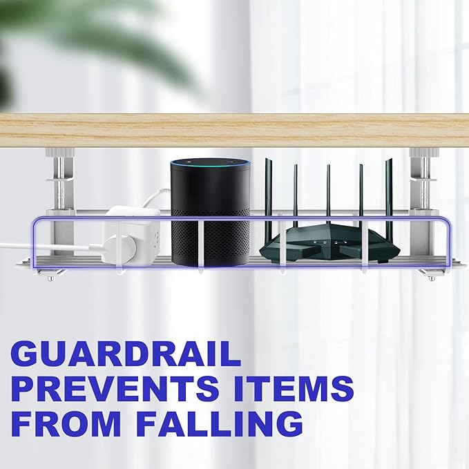 Under Desk Cable Management Tray, 15.7'' No Drill Steel Cable Tray Organizers, Wire Management Tray Cable Rack with Clamp Mount, Metal Under Desk Tray with Wire and Cord Organizer White(1pack