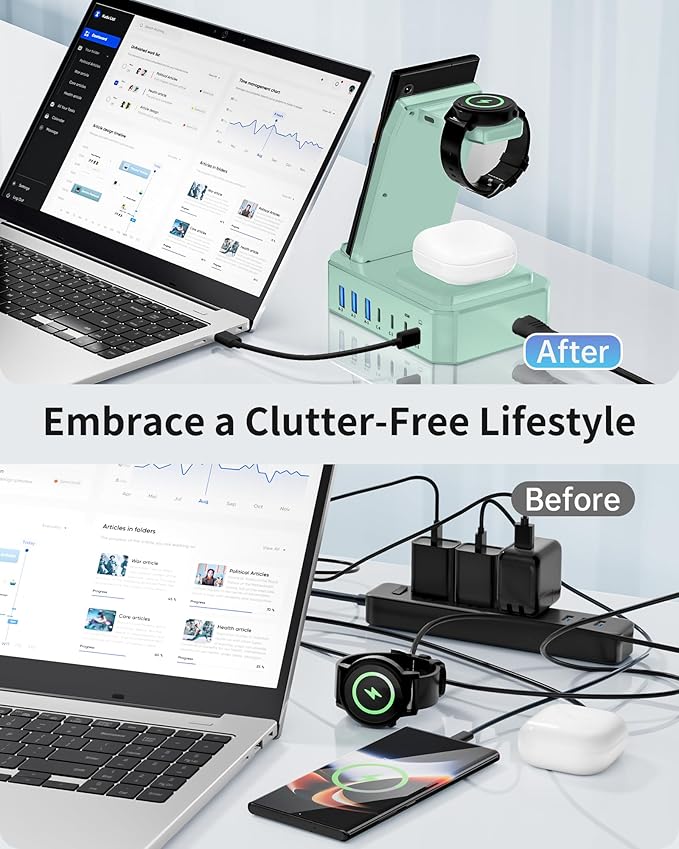 300W Wireless Charger for Samsung,Zutspzss 10 in 1 Wireless Charging Station, 65W USB C Fast Charging Stand for Samsung S25 Ultra/S24/S23/S22/Z Fold,Galaxy Watch Ultra7/6/5,Galaxy Buds,Green