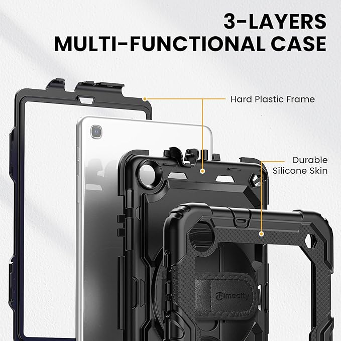 Timecity Case for Galaxy Tab A 8.4 Inch 2020, SM-T307 Case, with Stylus Holder Screen Protector/Swivel Stand/Hand Strap/Shoulder Strap, Heavy Duty Protective Tablet Case for SM-T307U- Black