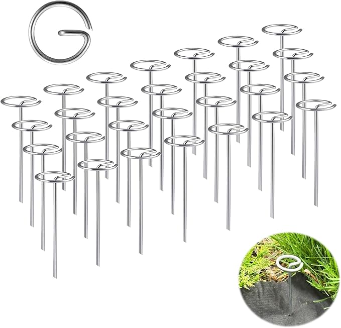 50PCS Landscape Fabric Pins, 6-Inch Galvanized Circle Top Landscape Staples - Steel Weed Barrier Stakes, More Grip Than U-Shape Yard Staples, Garden Stakes for Plant Cover, Lawn, Fence, Ground