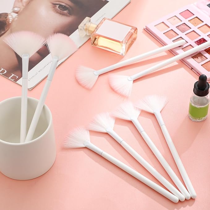 9 Pieces Facial Fan Mask Brushes, Soft Facial Applicator Brushes Tools for Peel Glycolic Makeup for Mud Cream(White Pink)