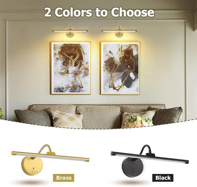 Picture Lights for Wall – Wireless Rechargeable LED Light with Remote, Adjustable Arm, Gold Battery Operated Display Lighting for Paintings, Bedroom, Gallery Wall Décor (Gold, 12.6 inch - 2Pack)