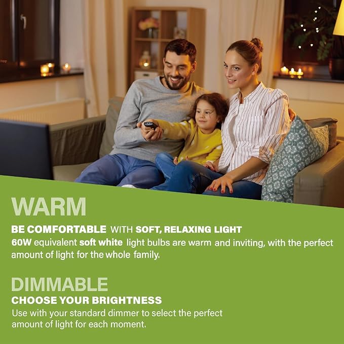 Sigalux EcoBright, T20 Compliant LED Light Bulbs 60W A19 Dimmable 2700K Warm Lightbulbs, Efficient 8W Soft White LED Bulbs with E26 Medium Base, 750 Lumens,ETL Listed,24 Packs