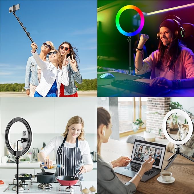 12" Selfie Ring Light with 73" Extendable Tripod Stand: PEYOU Desk Selfie Lights 38 Color Modes, Upgrade 3 in 1 Dimmable Adjustable Speed Ring Light for Makeup/TIK Tok/YouTube