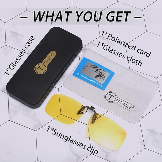 TERAISE Clip-on Night Vision Glasses Flip up Driving Glasses Men Women HD Polarized Anti Glare UV400 for Outdoor