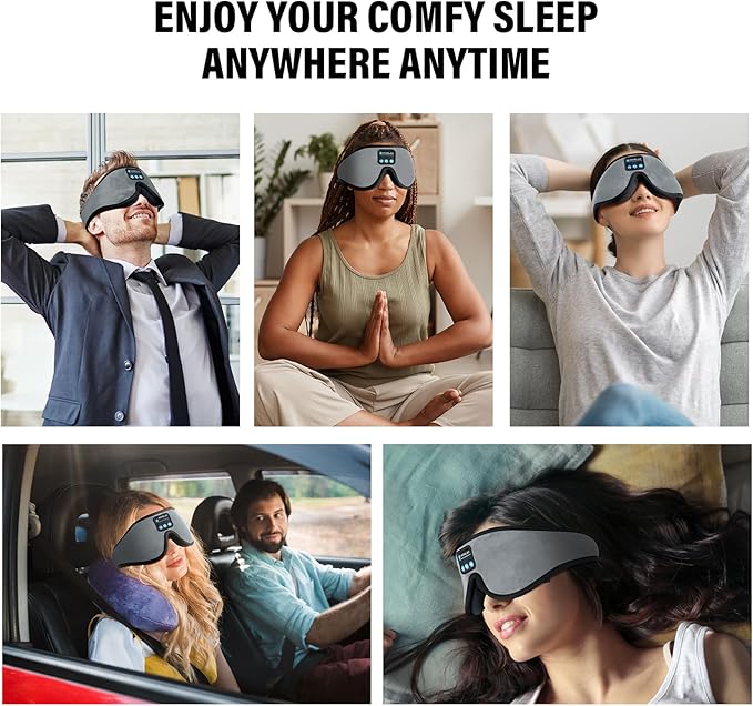 Sleep Mask with Bluetooth Headphones,3D Sleep Mask Wireless Music Eye Mask for Side/Supine Sleepers, with Slim Stereo Speakers,Bluetooth Sleep Headphones,Perfect for Sleeping,Gifts for Women/Men Grey