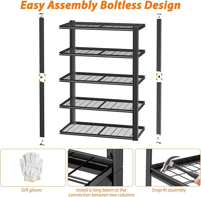 ROOMTEC 48" W Garage Shelving Heavy Duty,2800LBS Storage Shelves,5-Tier Adjustable Metal Shelving Utility Shelf Rack Garage Storage Organize for Storage Industrial, Warehouse, Basement