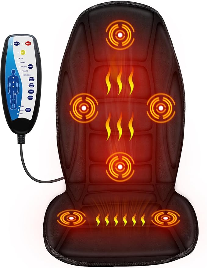 Chair Massager Cushion, Back Massager with Heat, Electric Seat Massage Pad, Back Massage Chair Pad for Back Pain Relief, 2 Heat Levels & 5 Vibrating Modes, Christmas Gifts for Men Dad Mom Him Her