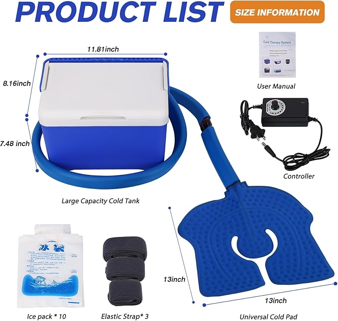 Cold Therapy System Ice Machine System for Knee After Surgery, Knee Ice Machine Cryotherapy Unit with Quiet Pump & Universal Cold Pad for Knee, Shoulder, Hip and Back