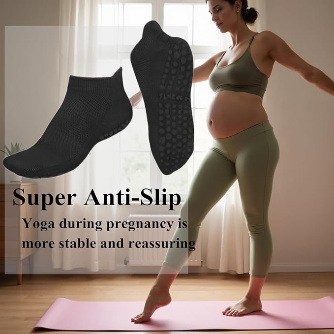 6 Pairs Pilates Socks for Women, Non Slip Yoga Socks with Grips for Barre Ballet Athletic Workout Barefoot Hospital