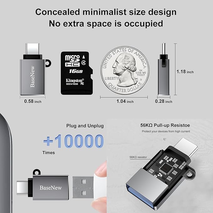 USBC to USB Adapter 6 Pack,USB Type C Adapter,USBC Male to USBA Female Converter,USBC Adapters for iPhone 16 15,MacBook Pro,iPad Pro,Samsung Galaxy(Grey)