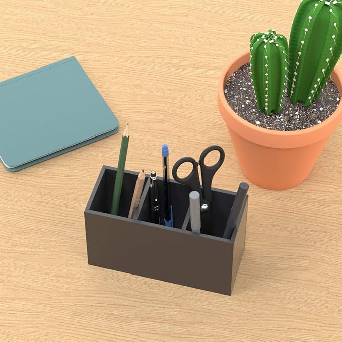 NIUBEE Acrylic Pen Holder 3 Compartments, Black Pencil Organizer Cup for Countertop Desk Accessory Storage