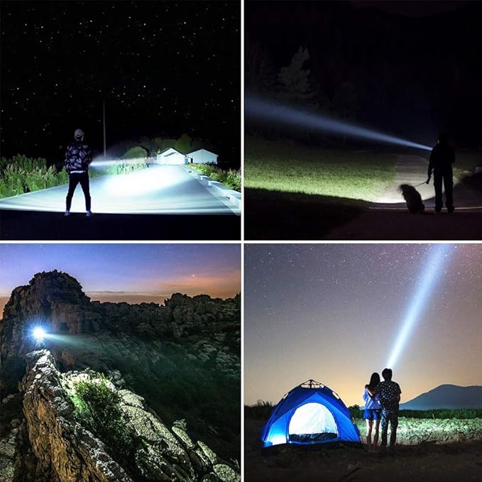YIERBLUE Rechargeable Spotlight, Super Bright High Lumen LED Handheld Spotlight Long Lasting Large Flashlight Searchlight and Flood Camping Flashlight with Foldable Tripod Black