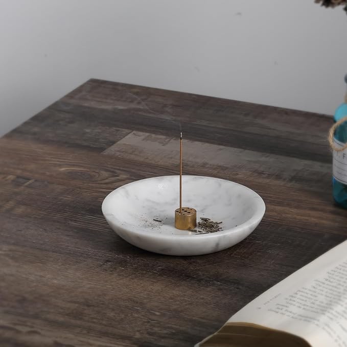 Koville Italian Carrara Marble Incense Holder, Upgraded 6" Incense Holders for Sticks, Sturdy Incense Burner Ash Catcher, Ideal for Meditation, Relaxing, Easy to Clean