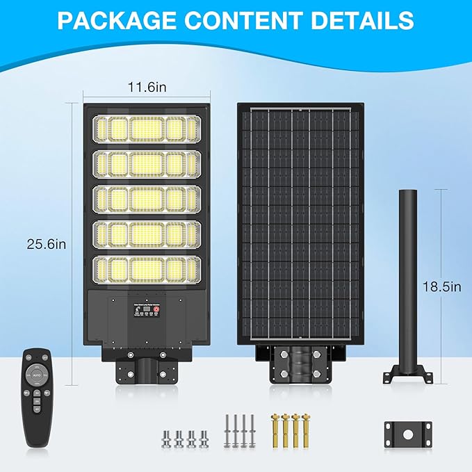 Solar Street Light Outdoor Waterproof,8000W Solar Powered Parking Lot Lights Large Street Light Dusk to Dawn with Motion Sensor, LED Flood Light Wide Angle Lamp for Patio and Parkling Lot-1Pack