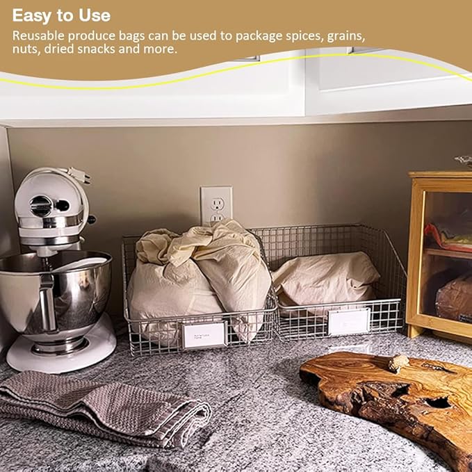 6PC Canvas Drawstring Bags, 3 Size (M, L, XL) Cotton Bag Easy to Use, Reusable Produce Bags for Vegetables, Fruits and Bread