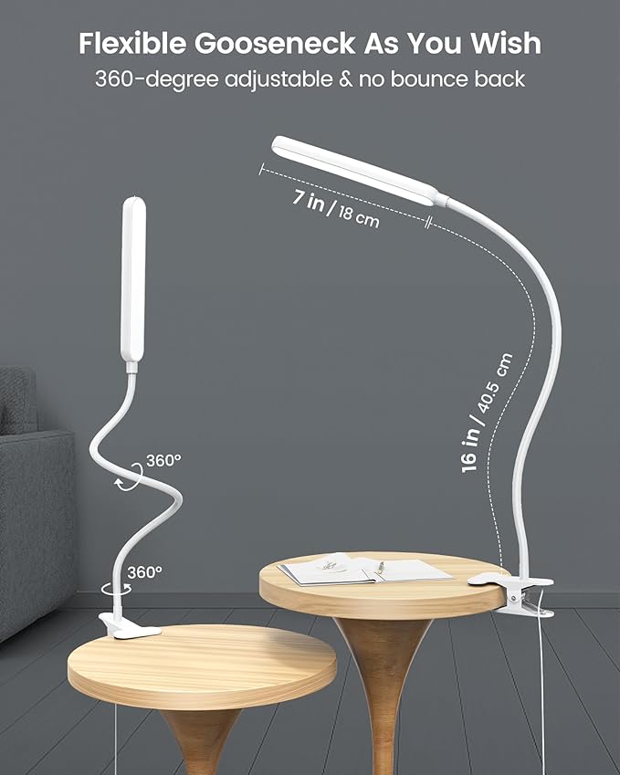 Glocusent 38 LED Clip On Light: 5W Eye Caring Book Lights for Reading at Night - 5 Color & 5 Brightness with a Remote, 30-Min Auto Off Timer, Multi-Purpose Clip Lamp for Bed Reading/Studying/Working