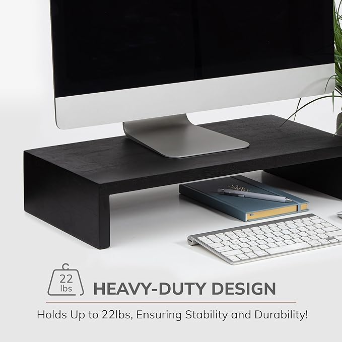 Anji Mountain Wooden Monitor Stand - Elegant Monitor Riser, Perfect Monitor Stand for Desk Organization, Durable Wood Construction monitor stands, Enhances Ergonomics and Workspace Efficiency,Black