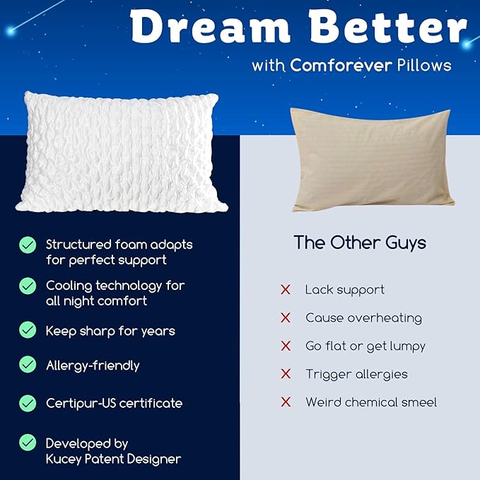 Cooling Side Sleeper Pillow for Neck and Shoulder Pain, Luxury Shredded Memory Foam Curved Bed Pillows for Sleeping Set of 2- Adjustable King Size- Washable Cover Crescent White