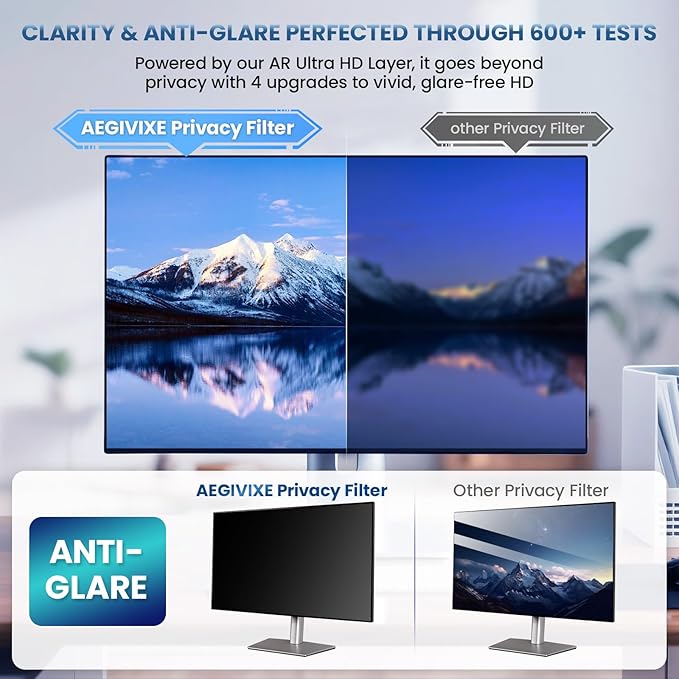 Magnetic 23 Inch Privacy Screen for Computer Monitor 16:9 Aspect Ratio, 23in Removable Anti Glare Filter, Blue Light Blocking Privacy Shield Eye Protection, Hanging Anti Spy Desktop PC Protector