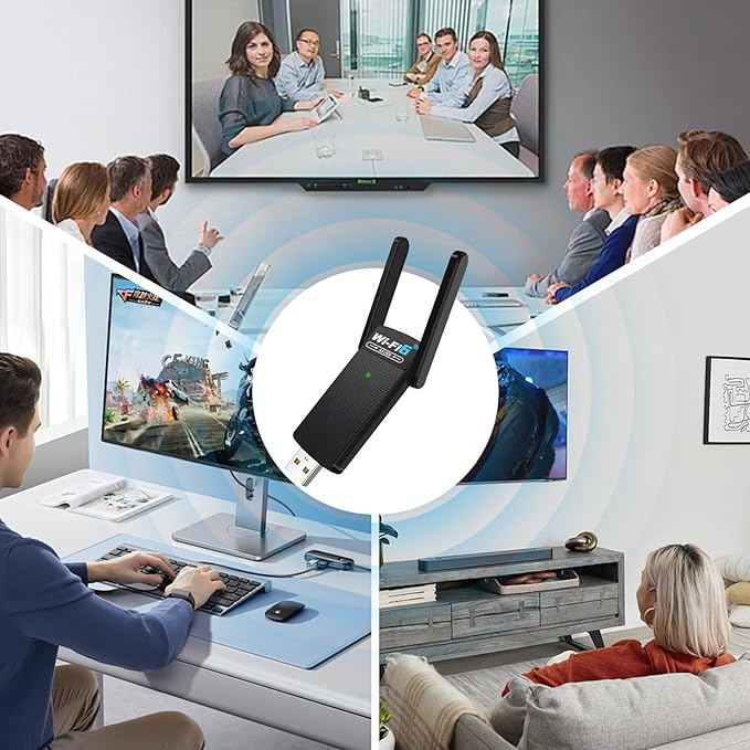 USB WiFi 6 Adapter with Bluetooth 5.2, Dual 3dBi Antennas for 5GHz/2.4GHz Wireless Network - High-Speed Dual Band Adapter for Desktop PC, Laptop, Windows 11/10/7, Gaming/Streaming Compatible