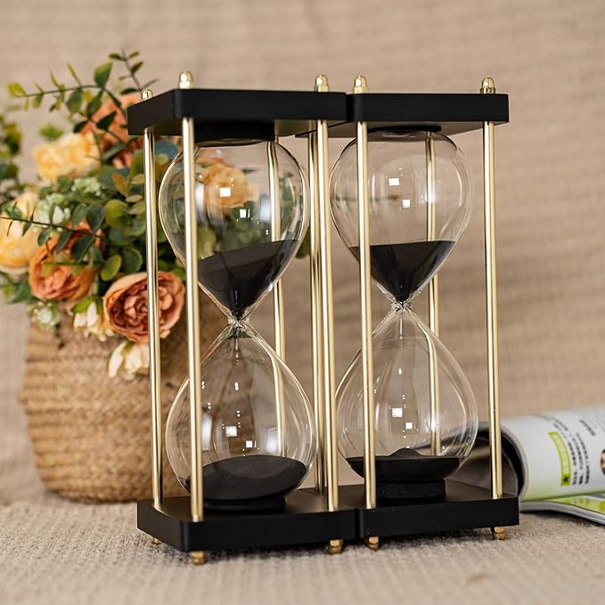 Large Sand Timer, Hourglass Timer 60 Minutes,Vintage Wooden Hour Glass Timer,Modern Home Kitchen Office Decoration (Goldenrod Black)