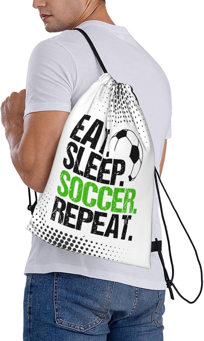 Eat Sleep Soccer Drawstring Backpack Gym String Bag Water Resistant Drawstring Sackpack Sport For Womens Mens