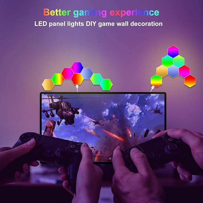RGB Hexagon Wall Lights, 12 Pack Smart LED Panel Lights with App & Remote, Music Sync, DIY Shapes for Living Room, Bedroom, Gaming Room