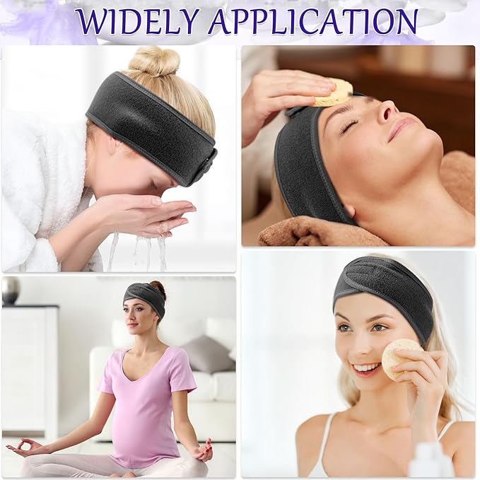 Hoteam 30 Pack Spa Headband Facial Esthetician Hair Wrap for Women Adjustable Makeup Sports Shower Stretch Towel with Tape(Silver Gray)