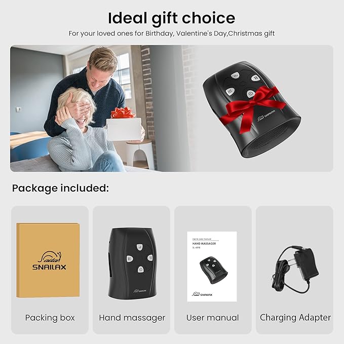 Snailax Hand Massager with Heat and Compression, Vibration, Cordless Hand Massager for Arthristis, Carpal Tunnel, Gifts for Women, Men, Mom(Black)