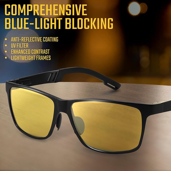Carbon Blue Light Blocking Glasses Men for Computer, Gaming, Metal Frame Green Light Protection Night Driving Glasses for Man