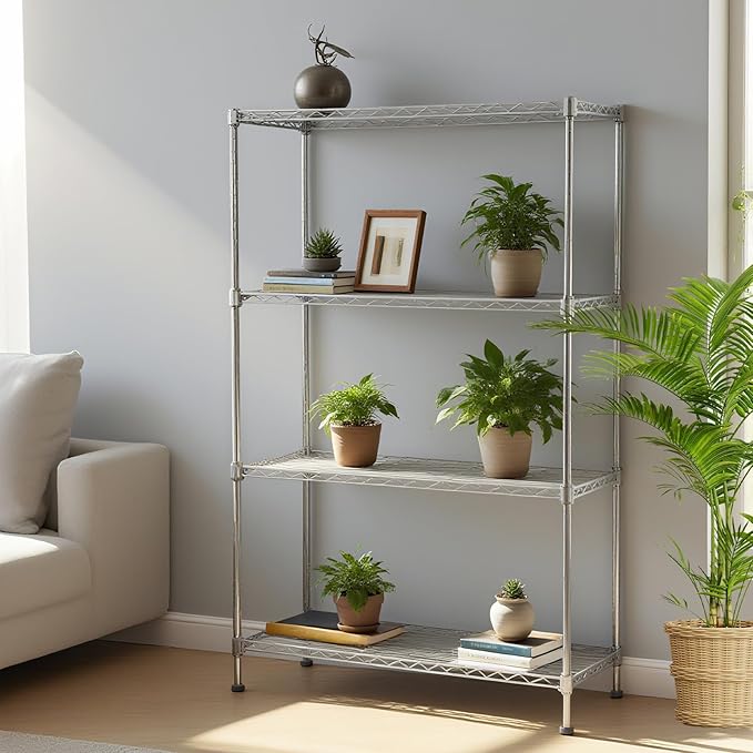 Heavy-Duty 4 Tiers Chrome Steel Wire Shelving NSF Certified. Adjustable Storage Rack for Kitchen,Garage,and Laundry Utility Room (Chrome-4Tiers-36x14x54)