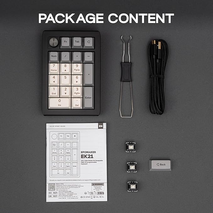 EPOMAKER EK21 VIA Gasket Number Pad with 1000mAh Battery, BT 5.0/2.4GHz/Wired Hot-Swap Numpad with Aluminum Alloy knob, Programmable for Win/Mac/Gaming (Black Silver, Wisteria V2 Switch)