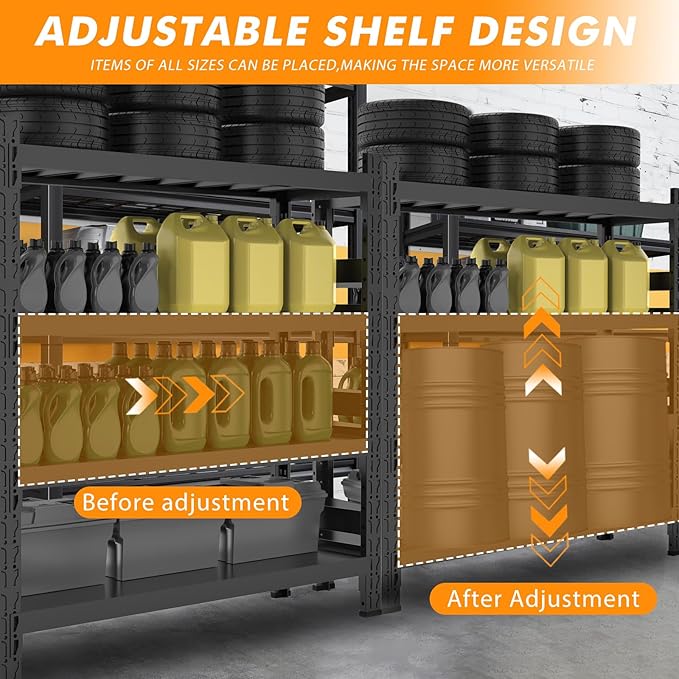 Storage Shelves Heavy Duty, Metal Garage Shelving Units, 4 Tier Storage Rack Shelf, Steel Industrial Shelving, Adjustable Standing Shelf for Basement/Warehouse (Black, W47.24*D19.69*H78.74)