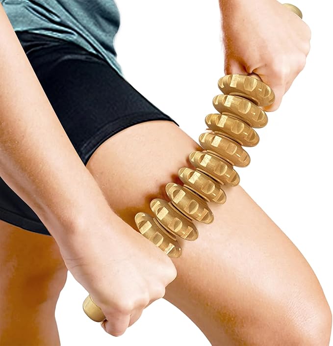 Manual Massage Stick, Curved Wooden Handheld Roller Trigger Point Massager for Fascia, Cellulite, Muscle & Abdomen, Body Therapy Massager, Belly Relief Tool, White