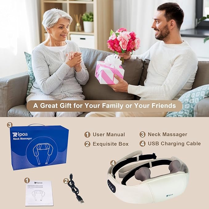 Electric Neck and Shoulder Massager with Heat, Cordless Kneading Back Trapezius Shiatsu Massage Pillows for Pain Relief Deep Tissue Gift Ideals