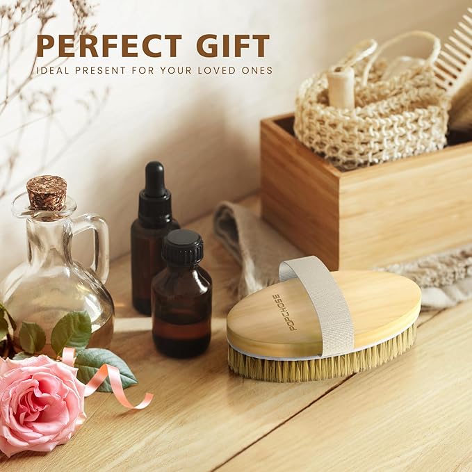 POPCHOSE Dry Brushing Body Brush, Natural Bristle Dry Skin Exfoliating Brush Body Scrub for Flawless Skin, Cellulite Reduction, Lymphatic Drainage and Blood Circulation Improvement