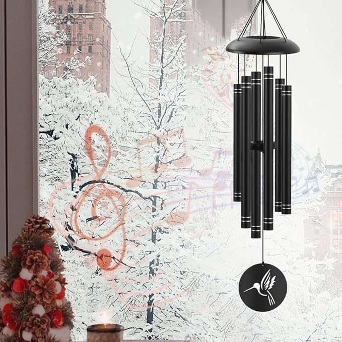 38" Large Metal Wind Chimes for Outside Deep Tone, Memorial Hummingbird Wind Chimes Outdoor with 6 Heavy Tubes for Patio,Garden Hanging Décor,Sympathy Gifts, Black