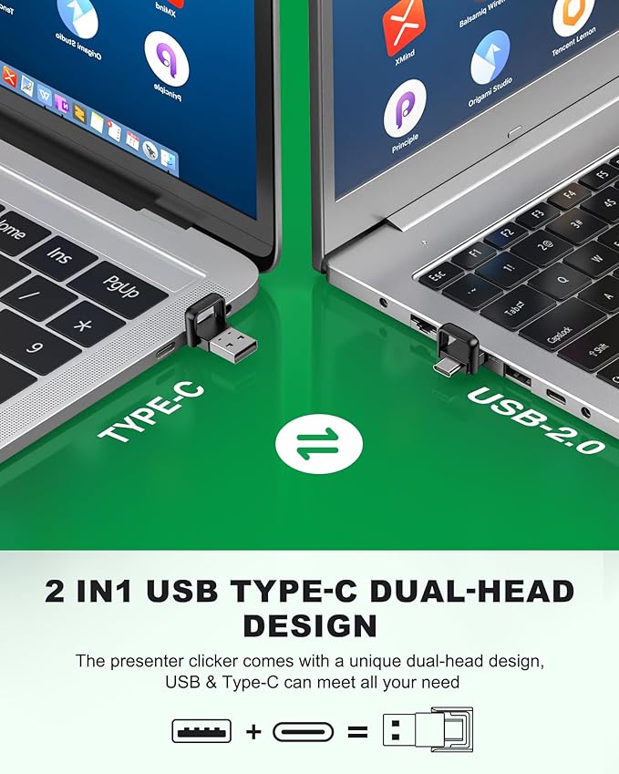 Wireless Rechargeable Presentation Clicker- Presentation Remote with Air Mouse Control, Gyro Volume Adjustment & Ink Annotation- Clicker for PowerPoint, Keynote on Mac, PC, Laptop