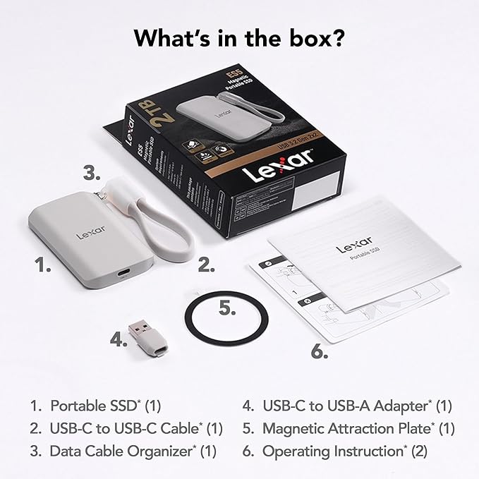 Lexar 2TB ES5 Magnetic External SSD, Up to 2000MB/s, Compatible w/MagSafe, USB-C Smartphones, iPhone 15/16 or Above, PC, Mac, Supports Apple ProRes & Samsung Pro Video, Silver (LES5XXX002T-RNWNU)