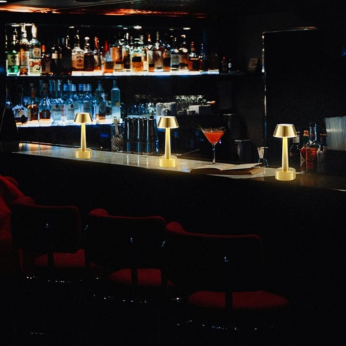 2 Pack Small Cordless Table Lamp, Battery Operated Gold Lamp for Restaurant Dinner Table, Rechargeable 3-Way Dimmable Touch Light Portable Metal Night Light for Bedside Dining Room Patio Bar Outdoor