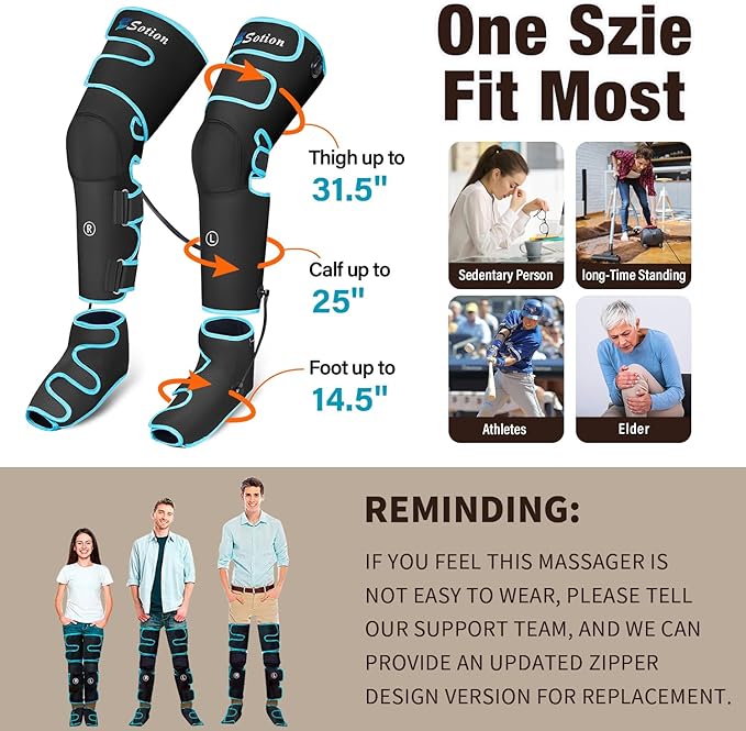 Sotion Leg Massager with Heat and Compression for Circulation & Recovery, Upgraded Foot Calf Thigh Sequential Massager Device with Handheld Controller, 4 Modes 4 Intensities, Help for Leg Pain Relief