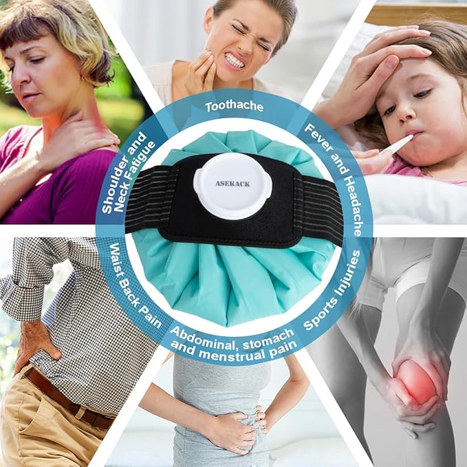 Ice Bags for Injuries, Thickened Ice Packs for Injuries Reusable, Hot & Cold Therapy for Pain Relief, Sports Injuries, No-Leak Cold Packs, 3 Size (6" 9" 11") (Set with Wrap)