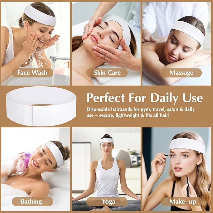 150 PCS Disposable Hairband for Women, Non-woven Fabric Spa Headband for Makeup, Travel, Securing Hair during Facial