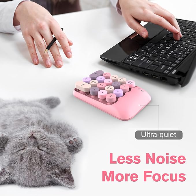 PINKCAT Wireless Number Pad, Cute 18 Keys Numeric Keypad with 2.4G Mini USB Receiver, Portable Silent Number Numpad Financial Accounting for Laptop, PC, Notebook, Desktop, Surface - Pink Mix