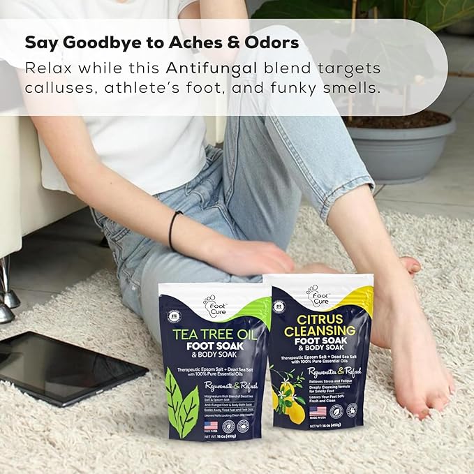Tea Tree & Citrus Foot Soak with Epsom Salt – Supports Tired Feet, Softens Calluses, and Refreshes – Made in USA (2-Pack)
