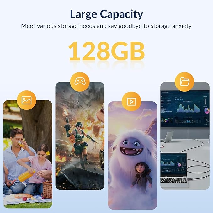 iDsonix 128GB External SSD - USB 3.2 Gen 1 Read Speed up to 466MB/s Portable Solid State Drive for Backup Videos and Photos, Compatible with Mac, PC, Tablet, iPhone 15 - i5PLUS