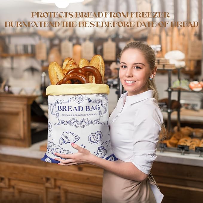 Reusable Beeswax Bread Bags with Zipper - Large Capacity Cotton Storage for Homemade, Sourdough & Fresh Bread | Food-Grade Eco-Friendly Storage Solutions
