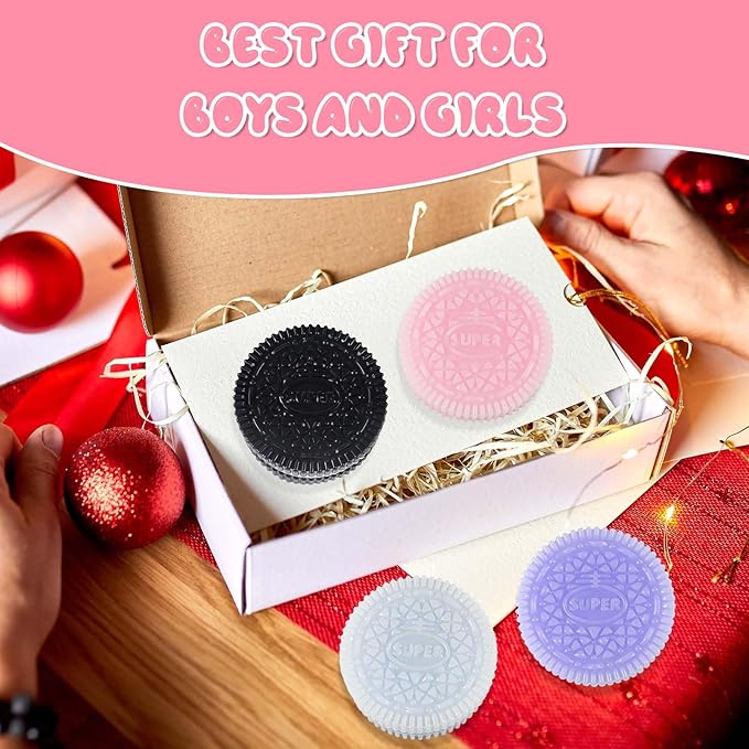 Sticky Cookie Squishies Fidget Toys Adults, Squeeze Toys Sensory Toys for Kids with Autism, Stress Balls for Adults Fidgets Birthday Gifts Party Favors for Kids(4 Pack Pink Black Green Purple)