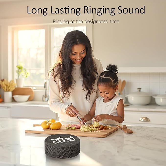 AVINIA Desk Timer for Productivity Magnetic Digital Kitchen Timer Rechargeable Fabric Mesh Cover 99 Mins Countdown/Count Up Stylish Efficana Konah Home Timmer for Cooking-Black